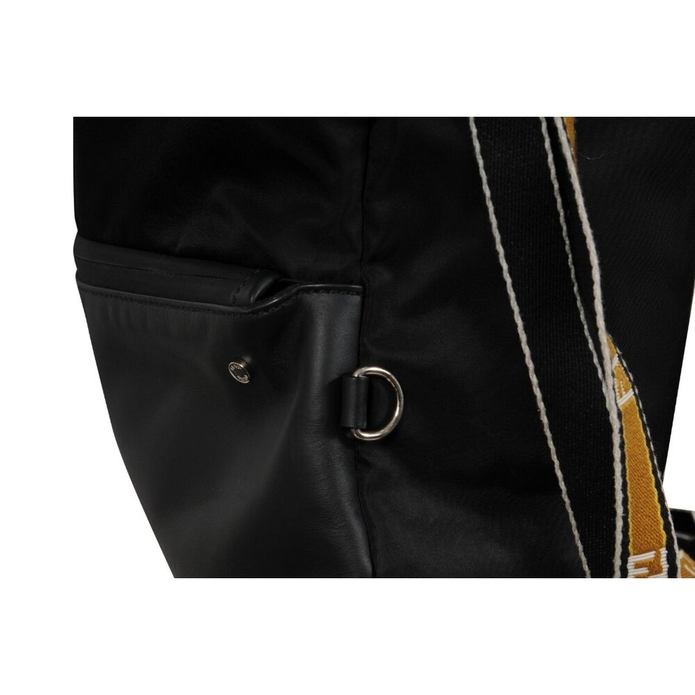 Fendi Mens Nylon Vitello Drawstring Backpack Black Leather Logo Yellow Straps - Picture 10 of 16